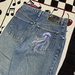 Vintage 90s Levis SilverTab Baggy Jeans Custom Embroidered 29x29 Jellyfish Light